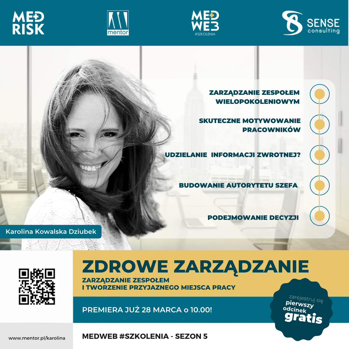 baner informujący o nowym sezonie szkoleń o zdrowym zarządzaniu i tworzeniu przyjaznego miejsca pracy