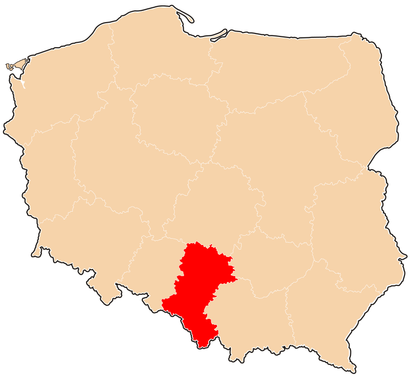 mapa Polski z zaznaczonym woj. śląskim