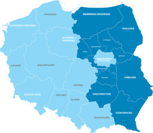 mapa Polski z wyróżnieniem Polski Wschodniej
