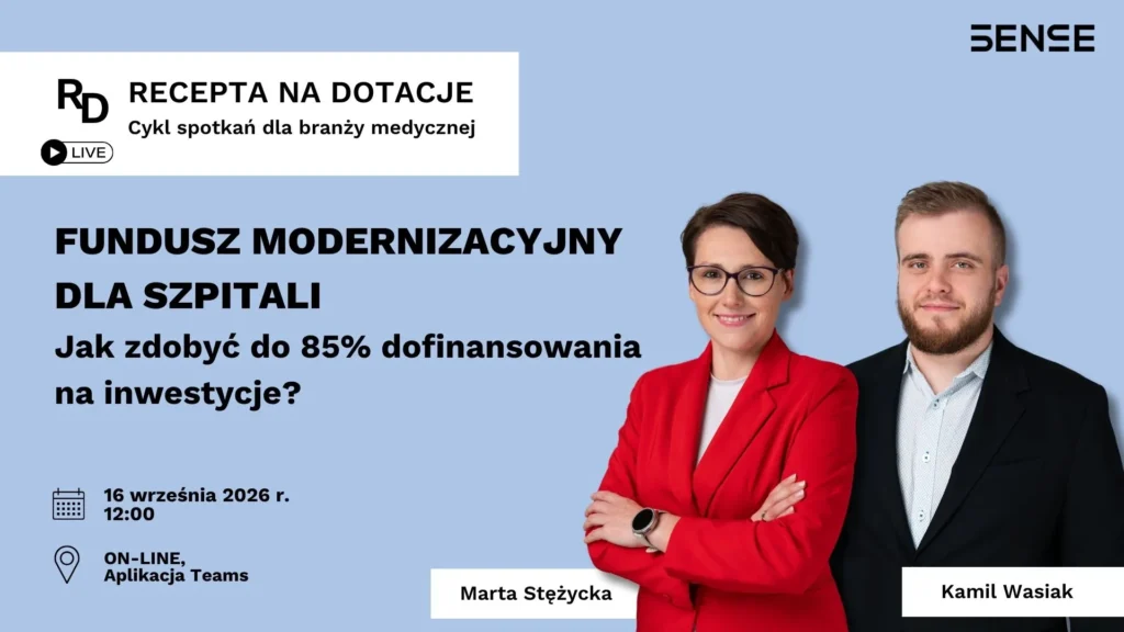 Kobieta w czerwonej marynarce i mężczyzna w czarnej marynarce prelegenci spotkania w temacie funduszu modernizacyjnego