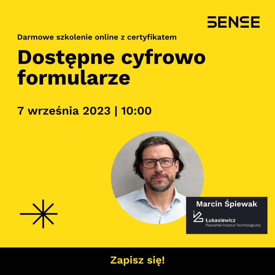 zdjęcie mężczyzny w okrągłej ramce na żółtym tle informując o szkoleniu siódmego września 2023 roku