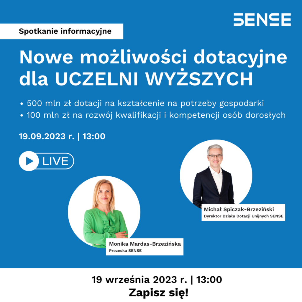 baner informujący o spotkaniu odnośnie nowych możliwościach dotacyjnych dla uczelni wyższych