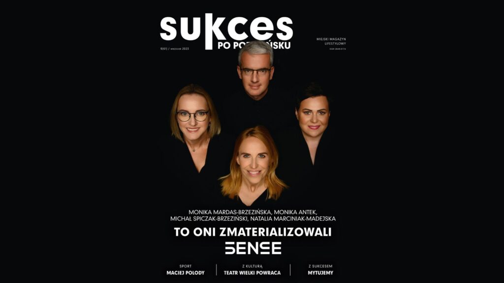 okładka magazynu Sukces po Poznańsku, portrety czterech osób na czarnym tle