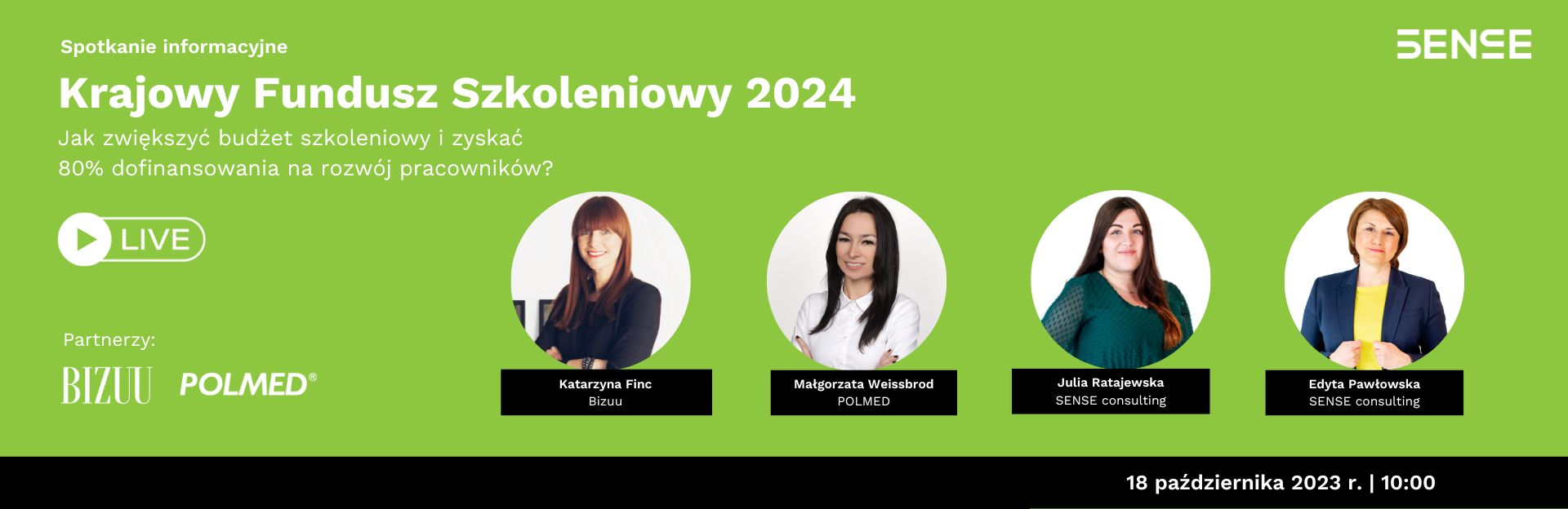 zielone tło, zdjęcia portretowe czterech kobiet, Natalia Marciniak-Madejska, Katarzyna Prętnicka, Darmowy webinar, Krajowy Fundusz Szkoleniowy 2024 18 października godz. 10