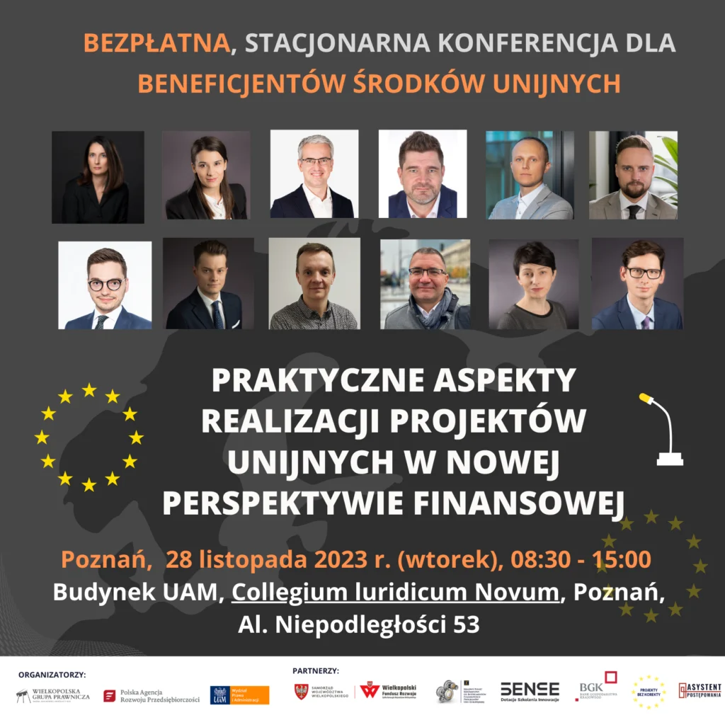 baner informujący o bezpłatnej stacjonarnej konferencji dla beneficjentów środków unijnych