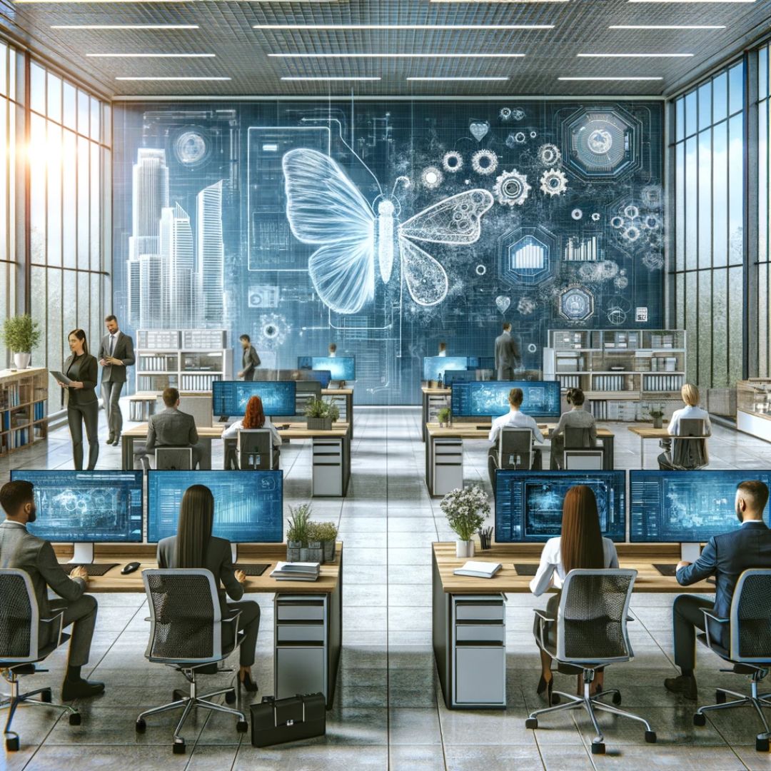 1.11 Rozwój MŚP w obszarze cyfryzacji i przemysłu 4.0 grafika przedstawia ludzi pracujących przy nowoczesnych technologiach cyfrowych