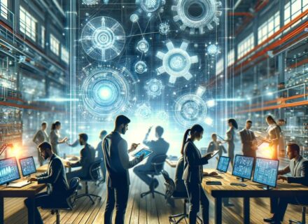 innowacje cyfrowe dla śląska grafika przedstawia ludzi pracujących przy nowoczesnych technologiach cyfrowych