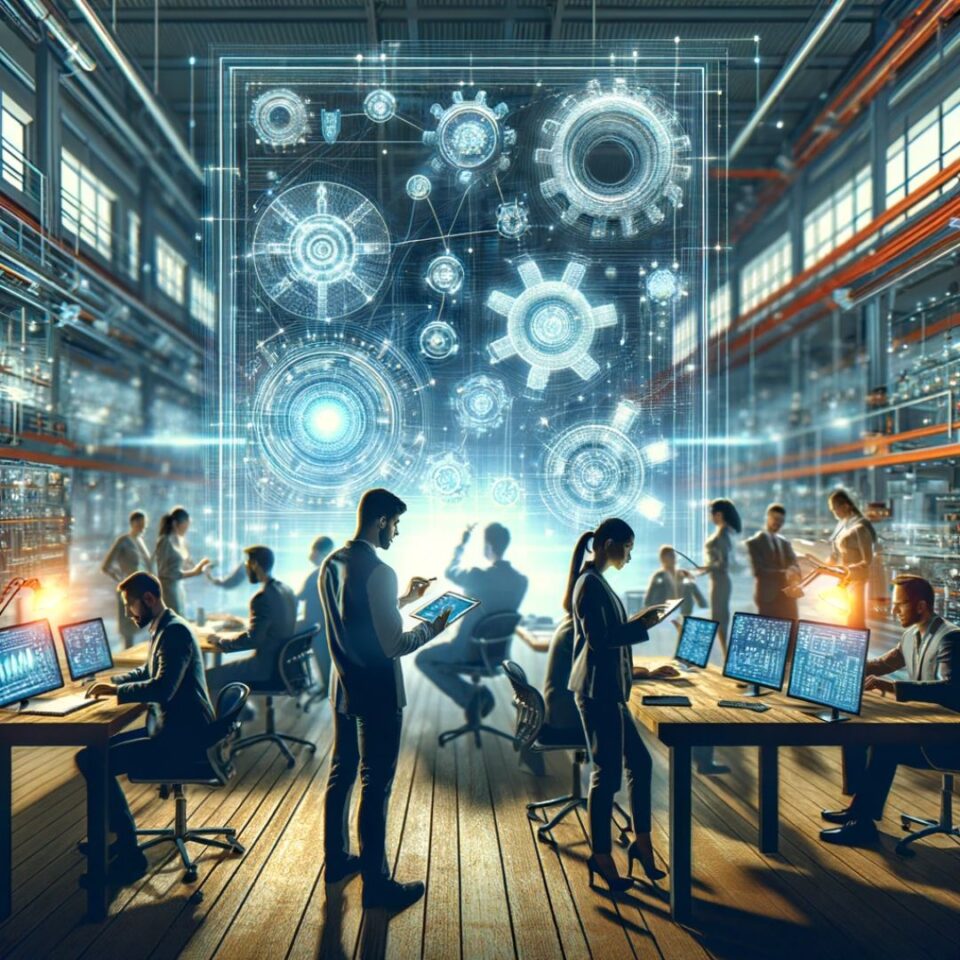 innowacje cyfrowe dla śląska grafika przedstawia ludzi pracujących przy nowoczesnych technologiach cyfrowych