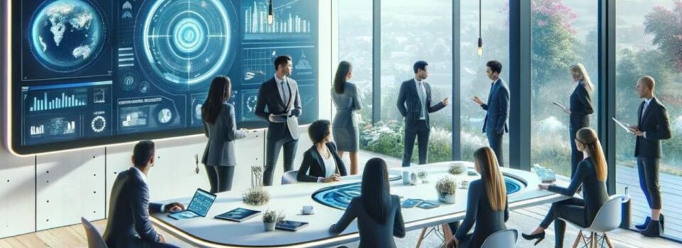 Ludzie przy stole omawiają strategię rozwoju firmy z wielkopolski 1.2 Wsparcie działalności B+R przedsiębiorstw i konsorcjów