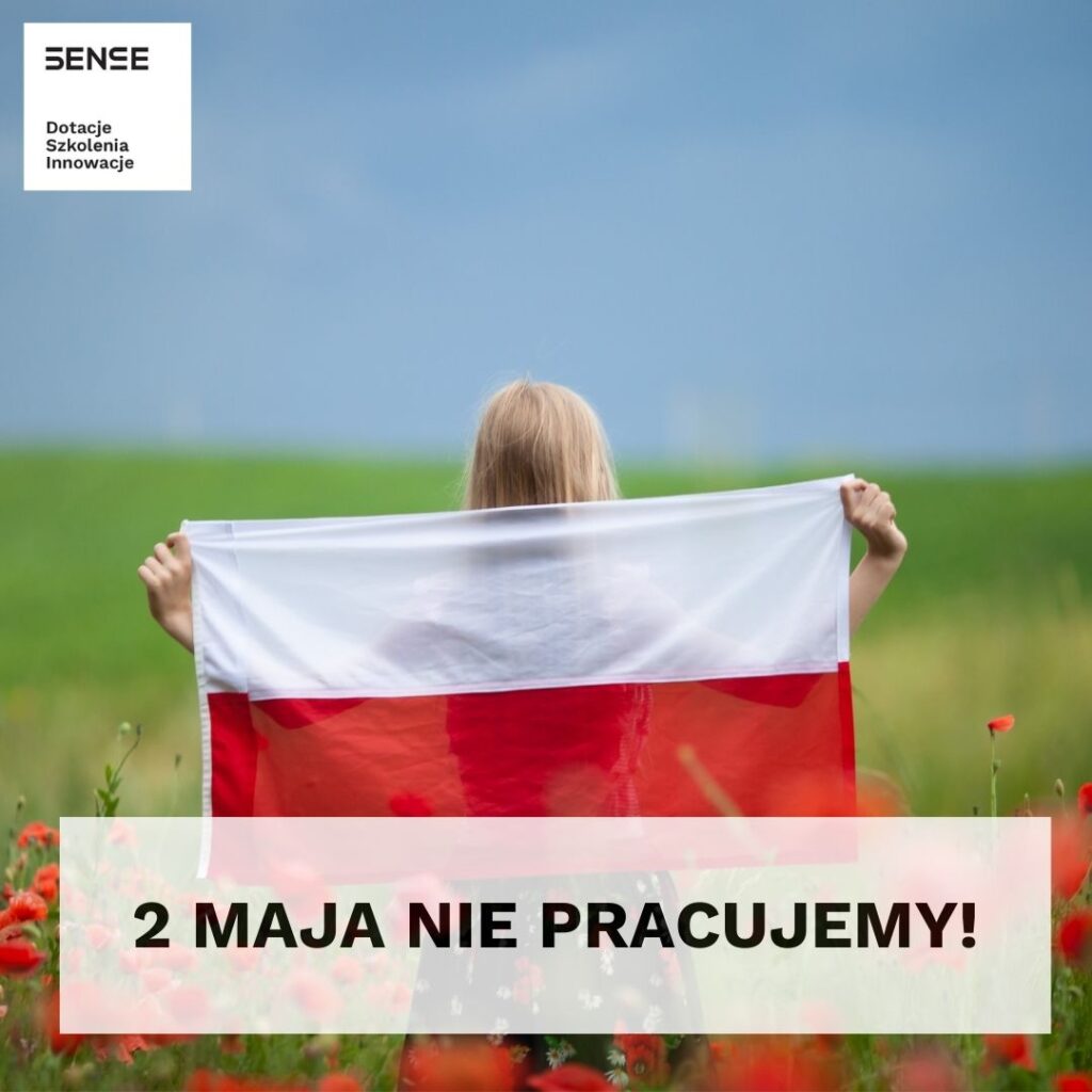 kobieta z polską flagą a pod nią napis drugiego maja nie pracujemy