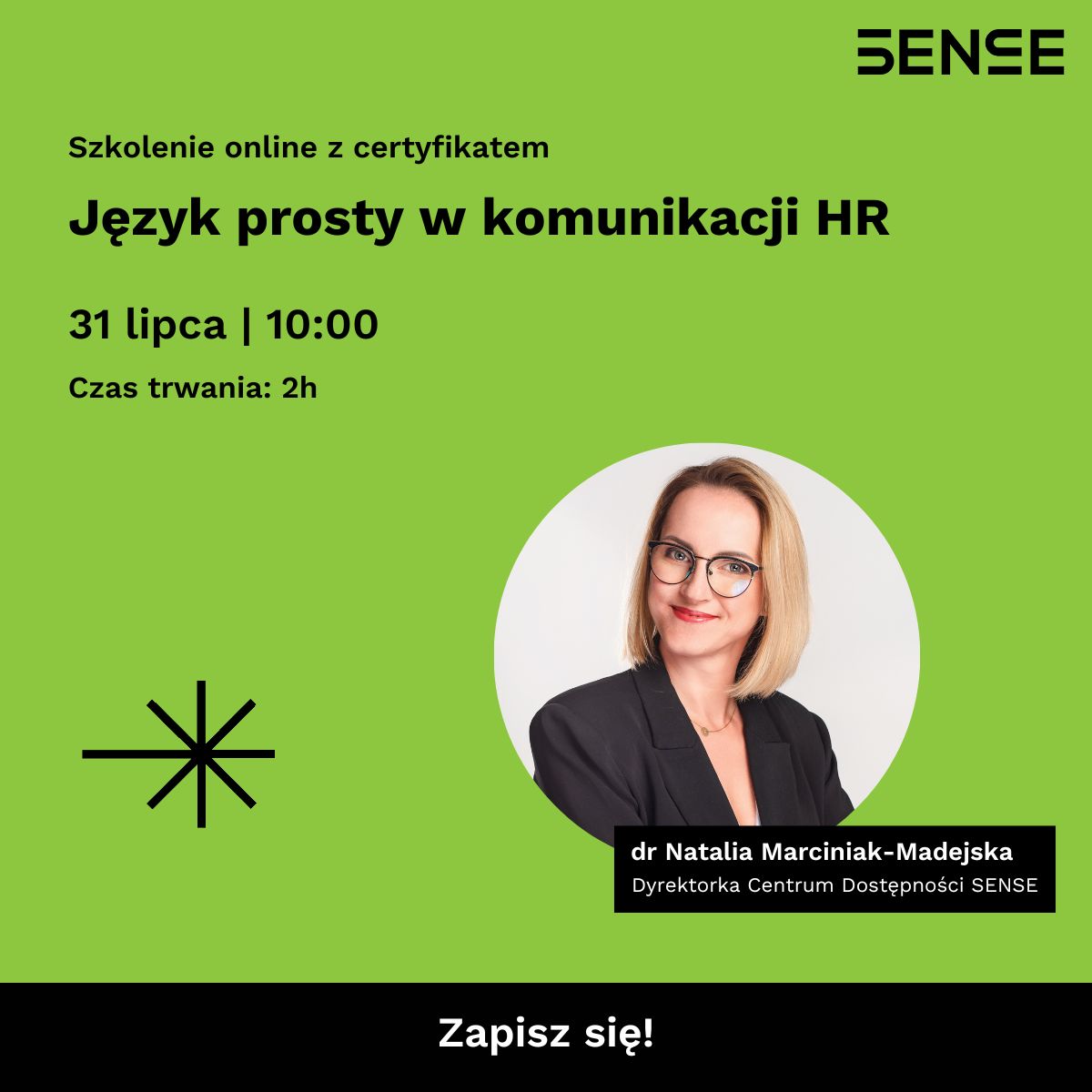 Baner reklamujący szkolenie onlajn z certyfikatem język prosty w komunikacji HR