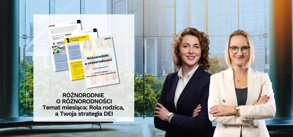 Dwie kobiety stojące na tle Narzędziownika DEI_ SENSE