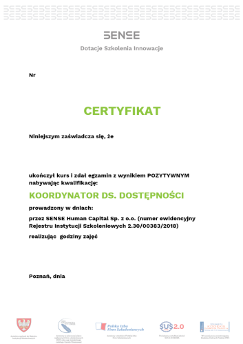 certyfikat kurs koordynator dostępności