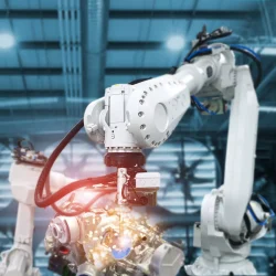 ramię robota wykonuje precyzyjną pracę